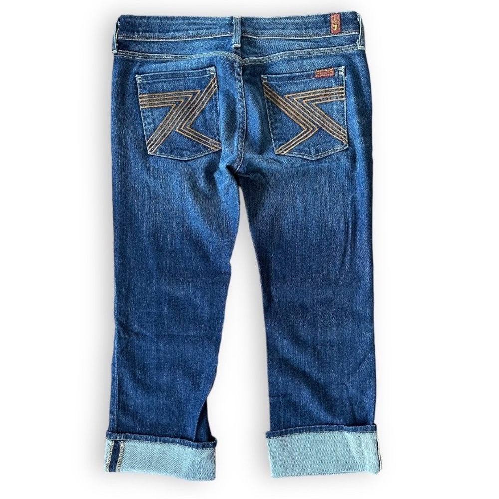 7 FOR ALL MANKIND 90s Y2K “Flint Pant”Embroidered Zig Zag Dark Wash Denim Capris